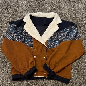 SHEIN Brown Corduroy Jacket with Geometric Patterns